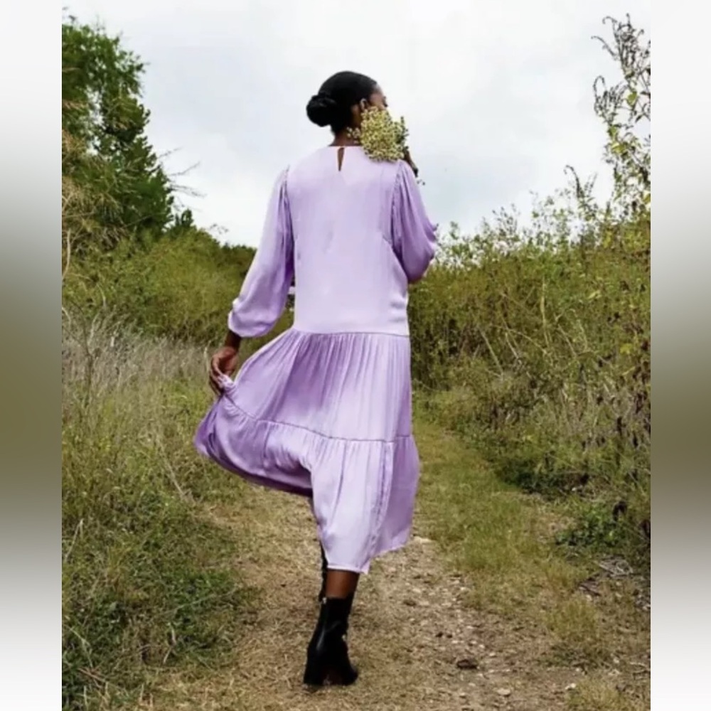 Anthropologie brand Dolan Long-Sleeve Tiered Maxi Dress, Lilac, Size Small - Picture 11 of 14